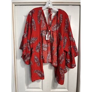 Perfectly Priscilla 1X Red‎ Cardigan Summer Wrap Peasant Boho Floral